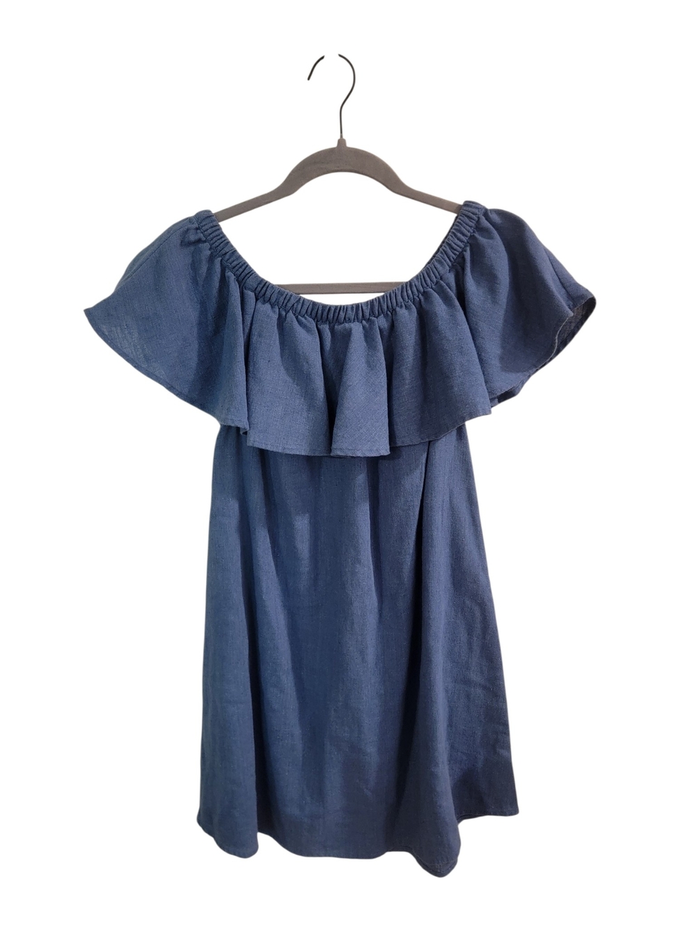 Madewell Rio Blue Off Shoulder Linen Blend Mini Dress XS Boho Cottagecore